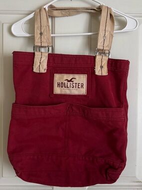 Hollister Vintage Tote Red Canvas Bag Y2K Aesthetic
